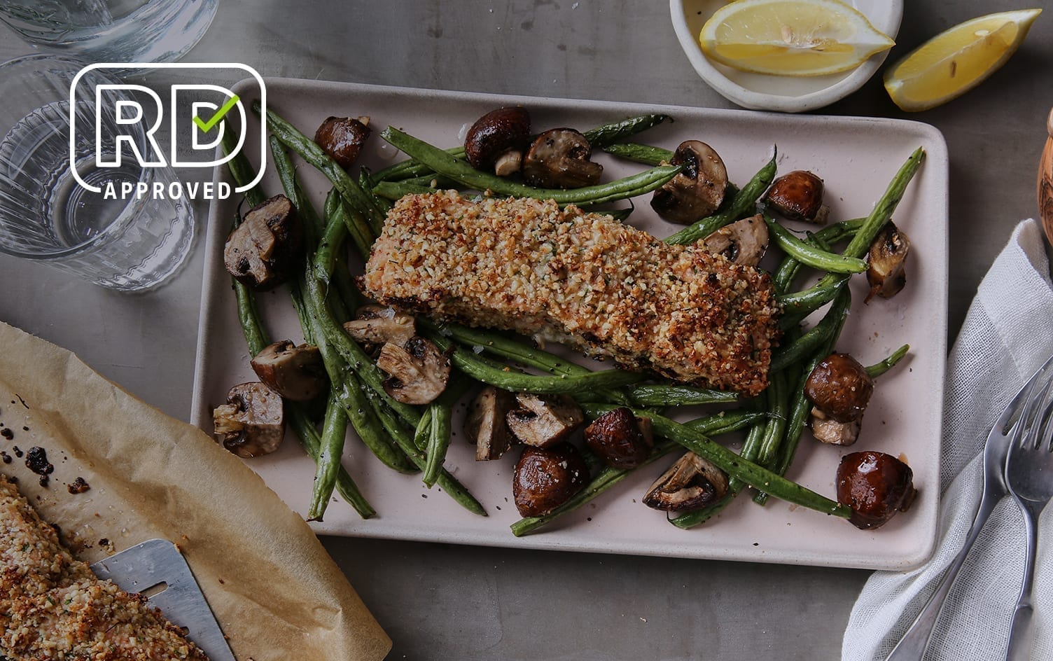 Sheet Pan Almond-Crusted Salmon With Green Beans